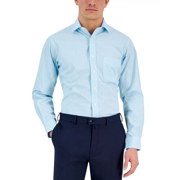 Club Room Men Classic Regular-Fit Glen Plaid Button Down Turquoise Sz 15.5 32-33 - Picture 1 of 5